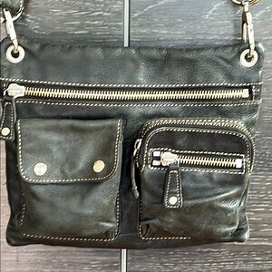 Deepest Green Fossil Crossbody Leather Bag Adjustable Straps As Is
